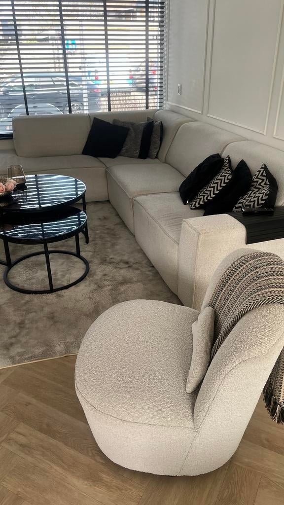 Riverdale Fauteuil - Crème Bouclé Stof, Ophalen, Zo goed als nieuw, Stof, 75 tot 100 cm