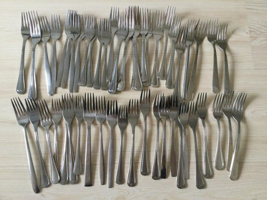 Partij vorken ongesorteerd 50 stuks, Ophalen of Verzenden, Gebruikt, Rvs of Chroom