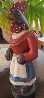 Antiek vintage houten haan beeld, Ophalen of Verzenden