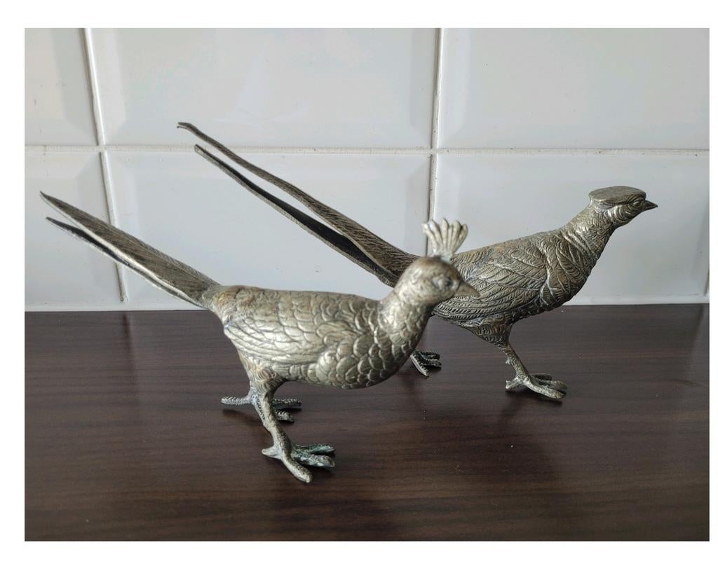 Set vintage metalen fazanten / jr.70- 80 / zilverkleurig, Ophalen of Verzenden, Huis en Inrichting