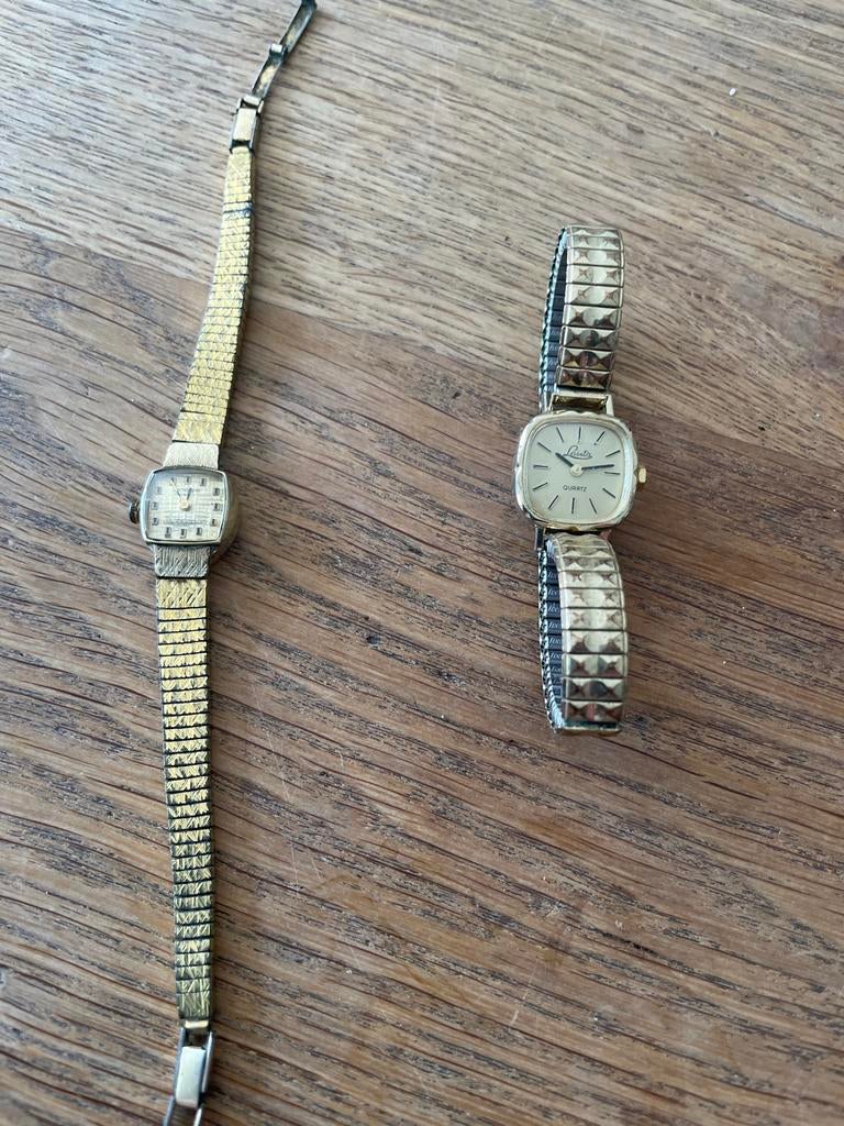 Set van 2 vintage dameshorloges, goudkleurig, Overige merken, Overige materialen, Gebruikt, Polshorloge