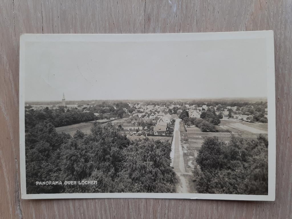 oude kaart Lochem, Panorama oa Kerk en huizen, 1950, Ophalen of Verzenden, 1940 tot 1960, Gelopen, Gelderland
