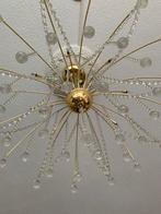 Gouden kroonluchter met kristallen hangers, Huis en Inrichting, Lampen | Kroonluchters, Ophalen of Verzenden, Zo goed als nieuw