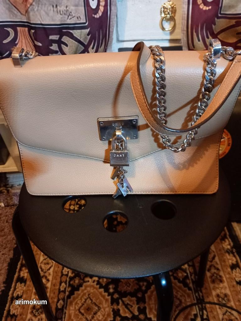 Leren DKNY schoudertas beige, Ophalen of Verzenden