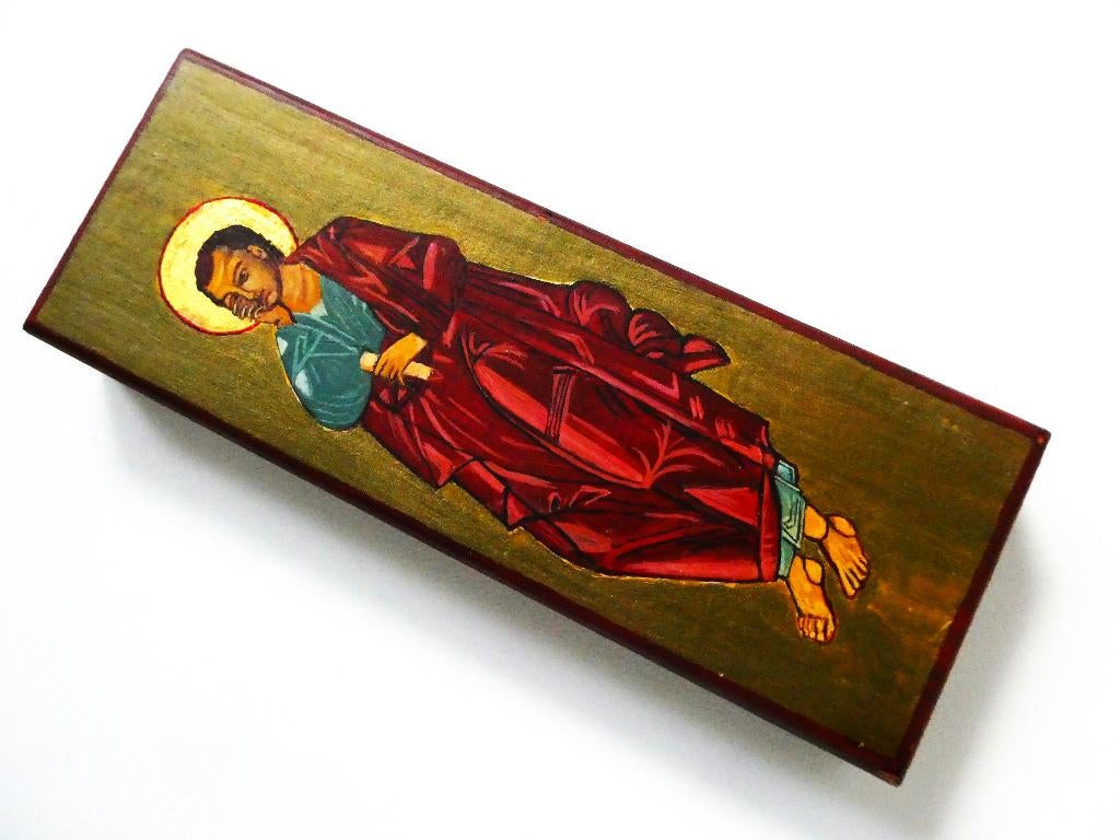 Icoon Heilige met perkamentrol handbeschilderd, Ophalen of Verzenden