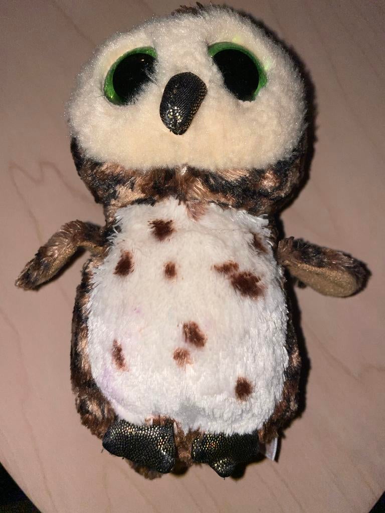 Vintage Ty Beanie Sammy de Uil Knuffel - Groene Glitterogen, Gebruikt, Overige karakters, Overige typen, Ophalen of Verzenden