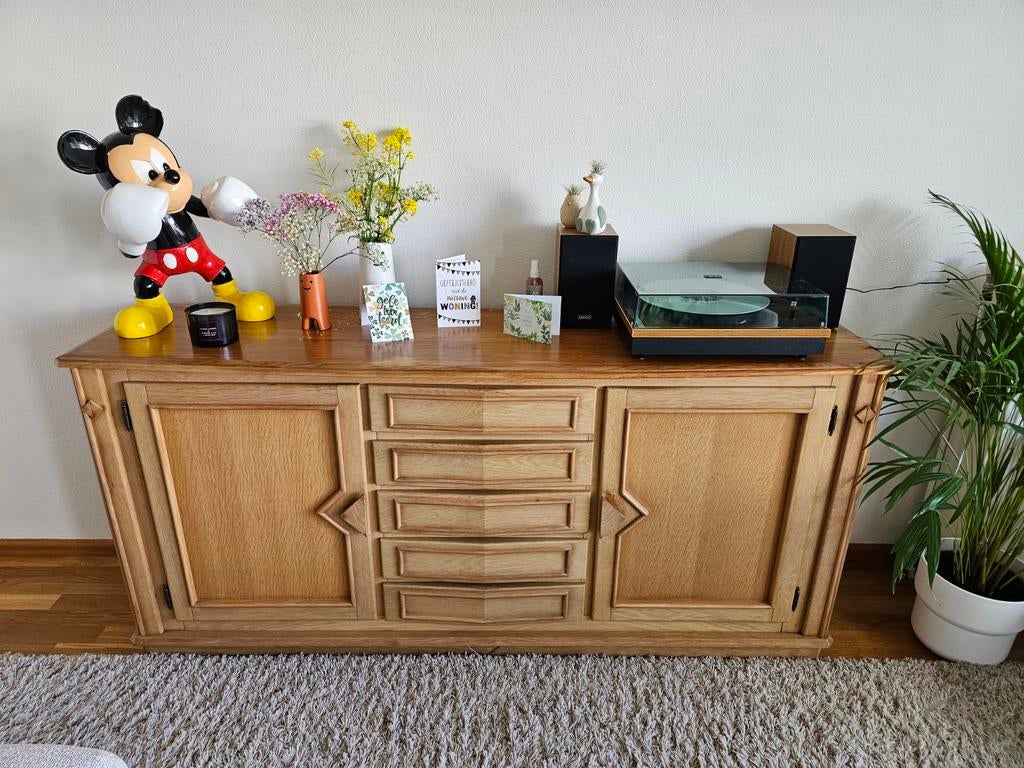 Antiek eiken dressoir en buffetkast, Gebruikt, 150 tot 200 cm, Eikenhout, 25 tot 50 cm