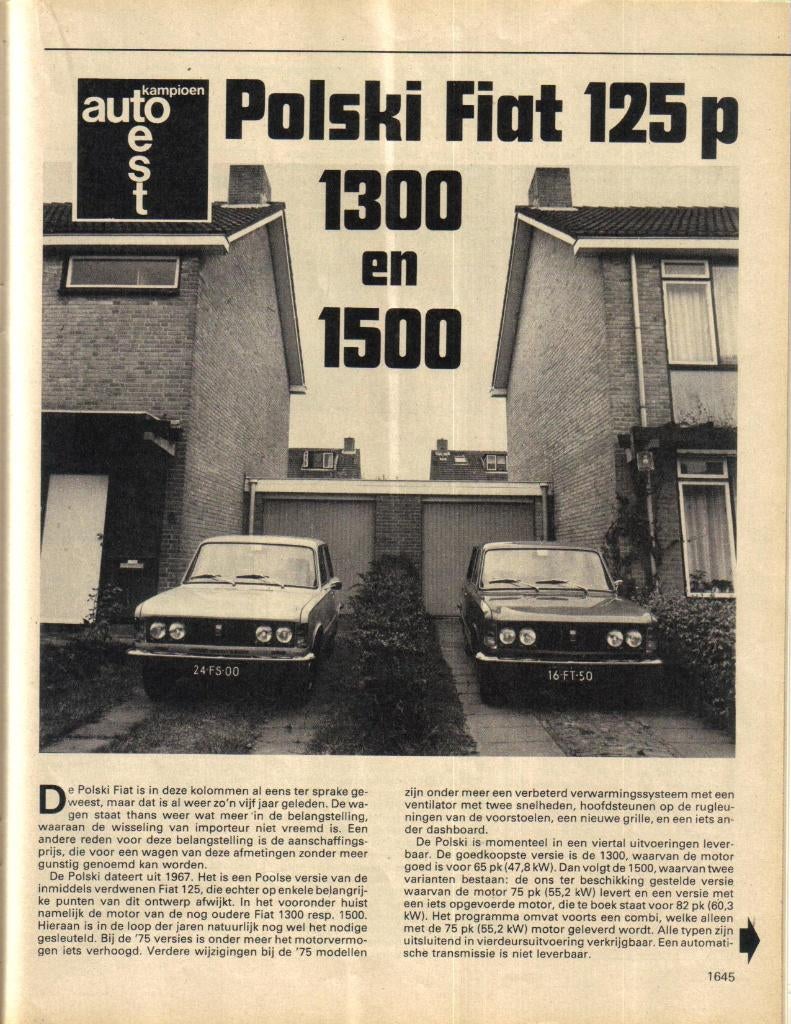 Autokampioen dubbeltest Fiat Polski 1300 en 1500 1975, Ophalen of Verzenden, Gelezen, Overige merken