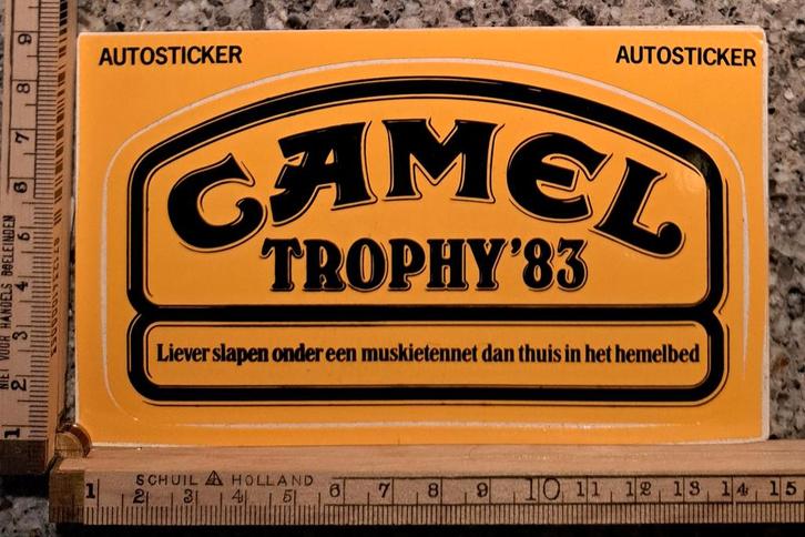 Vintage sticker Camel Trophy 1983 autosticker logo merk, Verzamelen, Stickers, Zo goed als nieuw, Ophalen of Verzenden