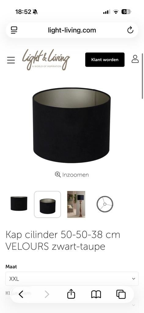 Lampenkap light en living xxl velvet velours 50x50x38, 25 tot 50 cm, Zwart, Rond, Ophalen of Verzenden