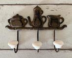 Vintage gietijzeren wandrekje, theedoeken houder met 3 haken