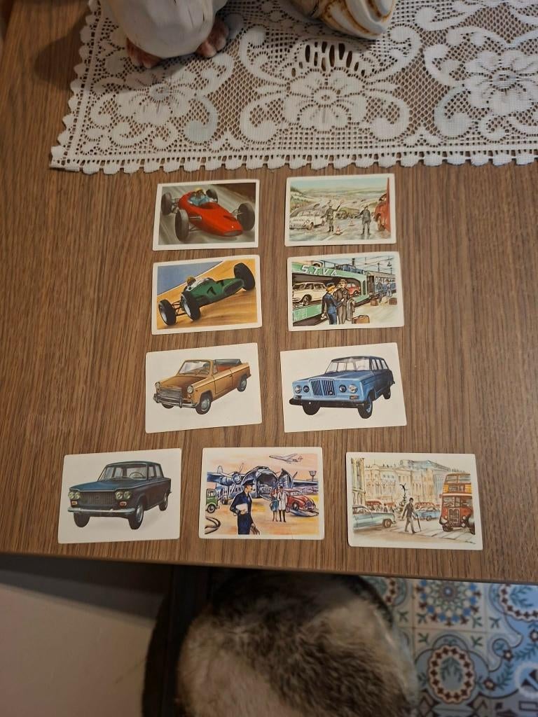 9 prentjes/chromo's : De auto's 1964/Chocolade Jacques, 1960 tot 1980, Gebruikt, Verzenden, Prent