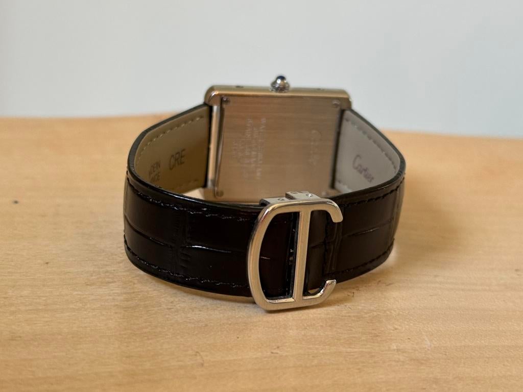 Cartier Tank Midzie Staal 34mm, Overige merken, Leer, Staal, Polshorloge