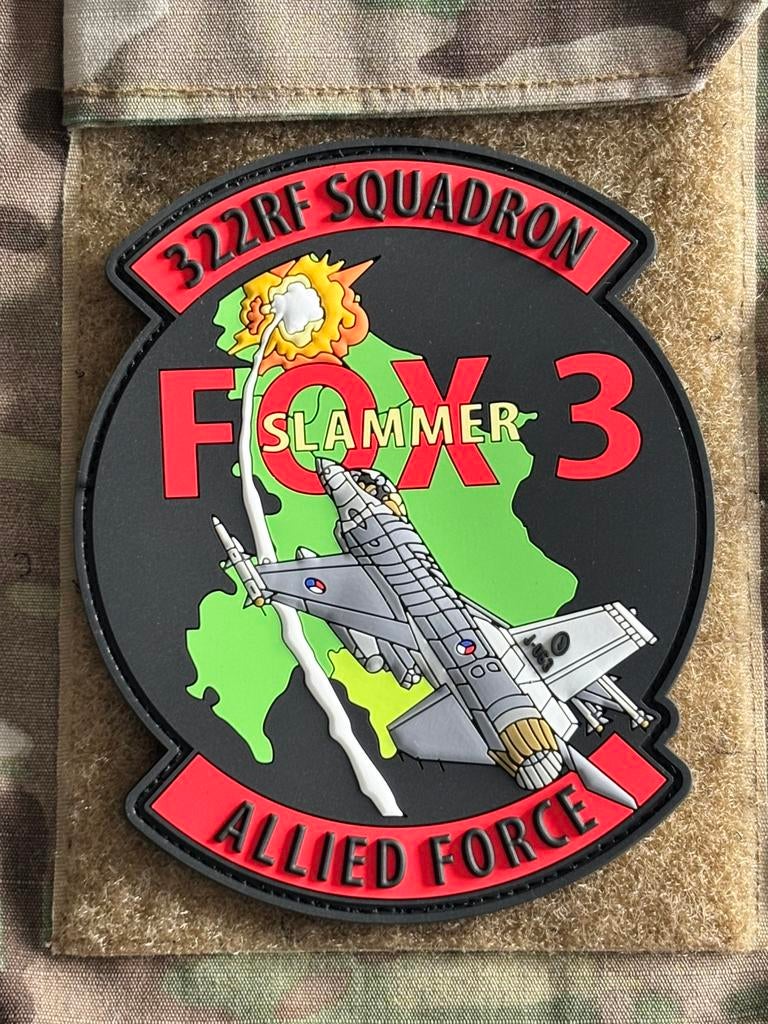 Pvc embleem 322 SQN FOX 3 slammer, Verzenden, Luchtmacht, Nederland, Embleem of Badge