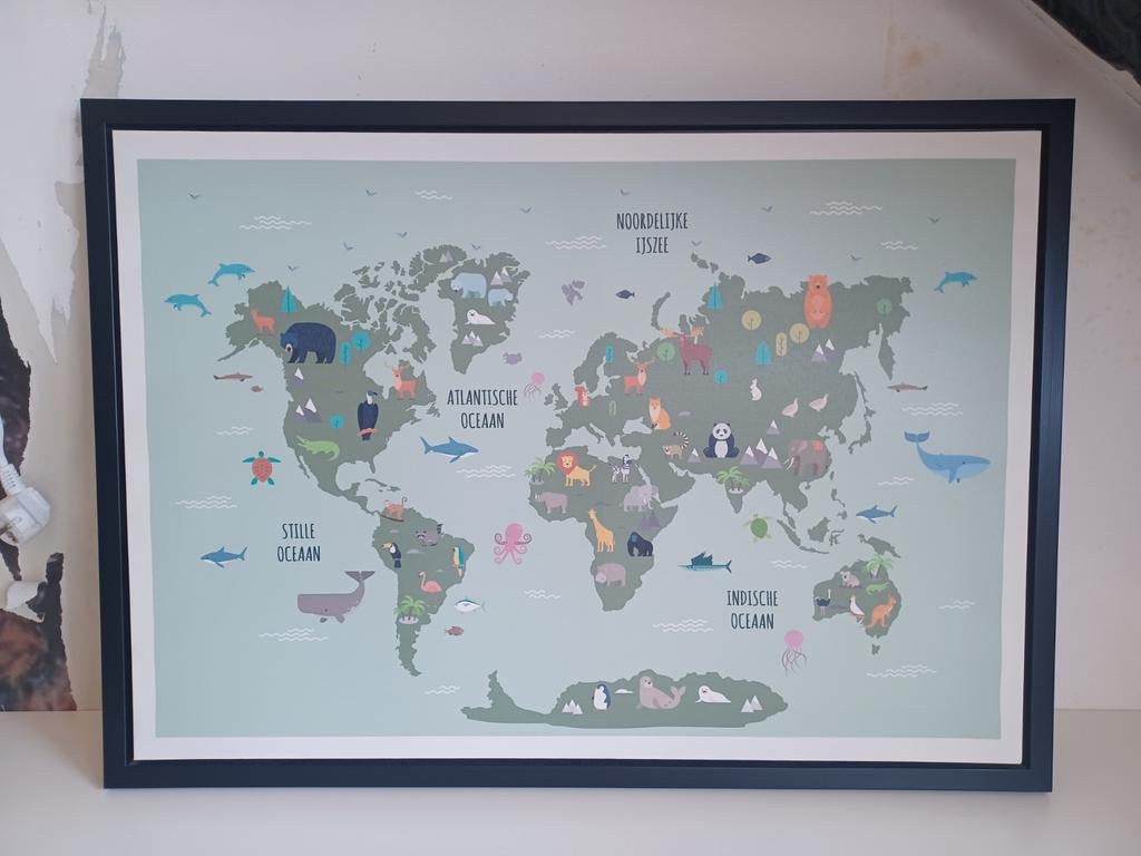 Jungle landkaart op canvas - Ideaal voor kinderkamer!, Gebruikt, 50 tot 75 cm, Ophalen of Verzenden, Print