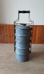 EMAILLE GRIJSGEWOLKTE 5 PANS RANTANG/ETENSDRAGER., Ophalen of Verzenden