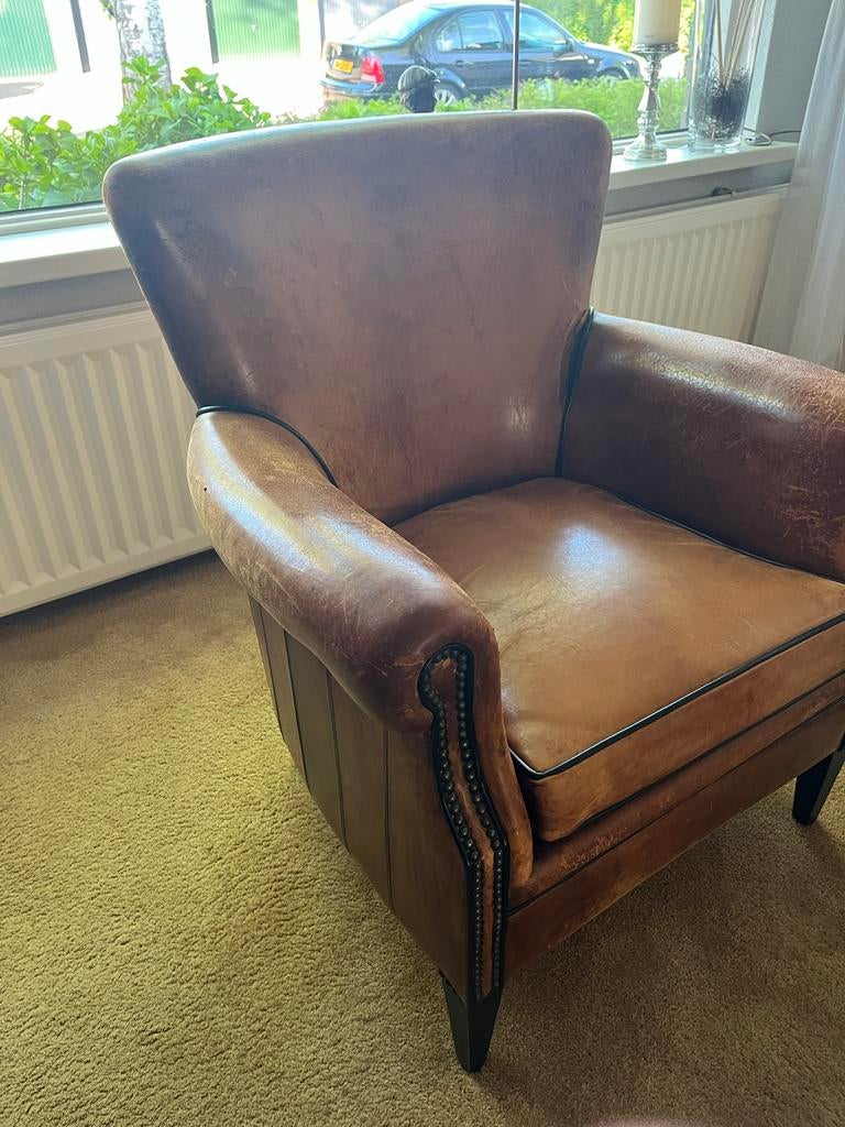 Klassieke lederen fauteuil - Vintage look, Ophalen of Verzenden, Gebruikt, Leer, 75 tot 100 cm