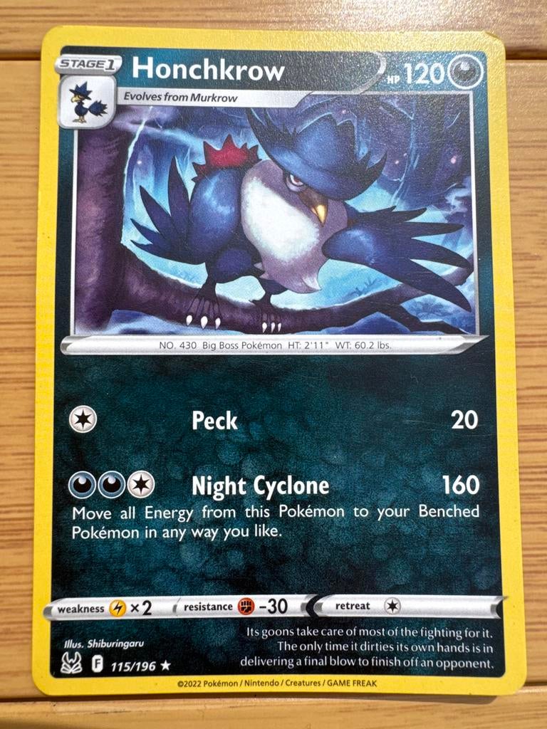 Pokémon Kaart Honchkrow 115/196, Ophalen of Verzenden, Zo goed als nieuw, Losse kaart