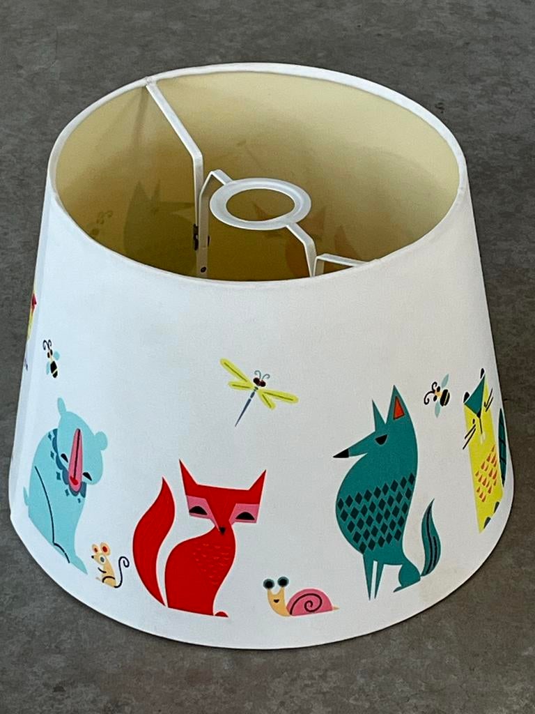 Ikea kinderlampenkap met dierenprint, Gebruikt, 25 tot 50 cm, Wit, Rond