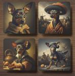 Dwergpincher Rembrandt stijl onderzetters met houder, Ophalen of Verzenden, Nieuw, Glas of Kopje