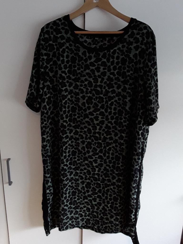 MS Mode Groen/Grijs/Zwarte Jurk Met Panterprint Maat 48, Maat 46/48 (XL) of groter, Ophalen of Verzenden, Zo goed als nieuw, Knielengte