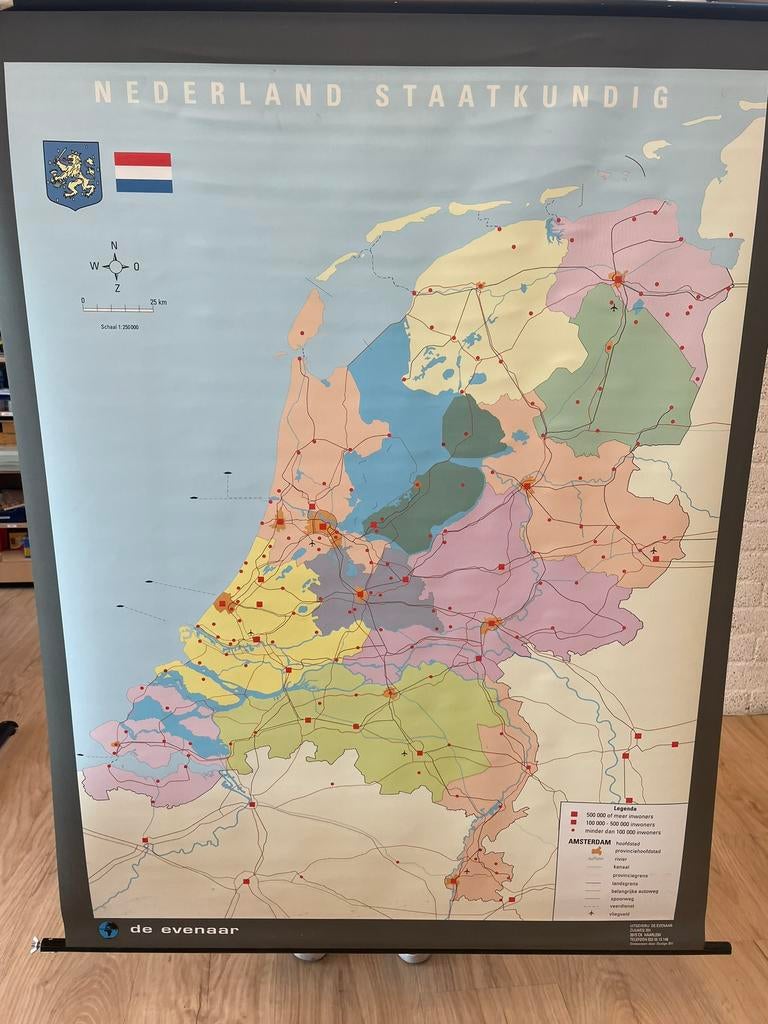 Wandkaart Nederland Staatkundig, Antiek en Kunst, Antiek | Schoolplaten, Ophalen of Verzenden, Aardrijkskunde