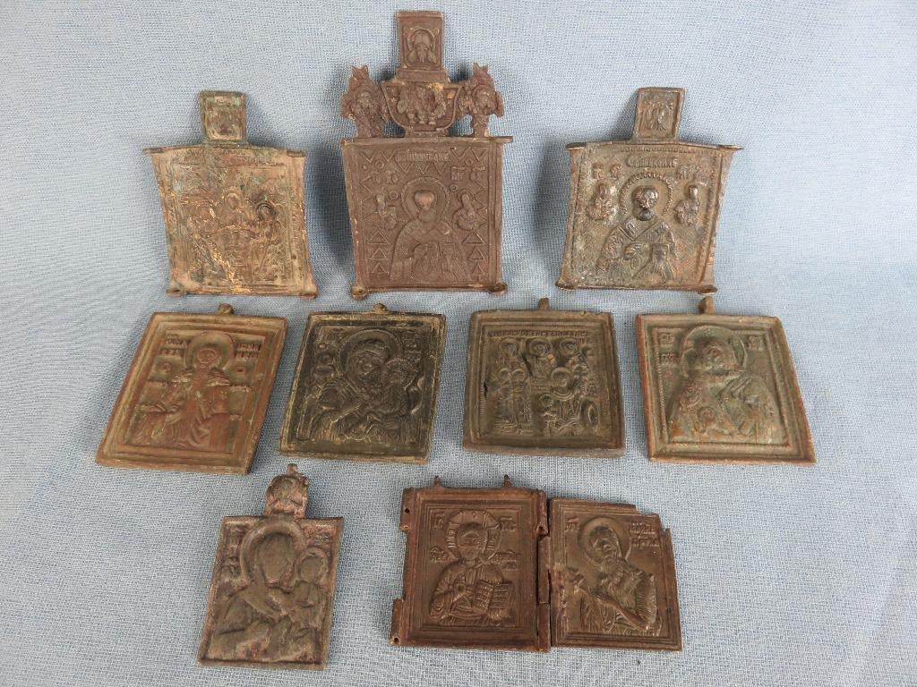 Rusland - Collectie iconen van brons - 19e - 20e eeuw, Ophalen of Verzenden