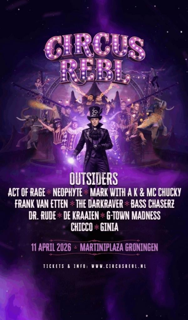 2x tickets rebl circus groningen avond editie  70euro, Twee personen