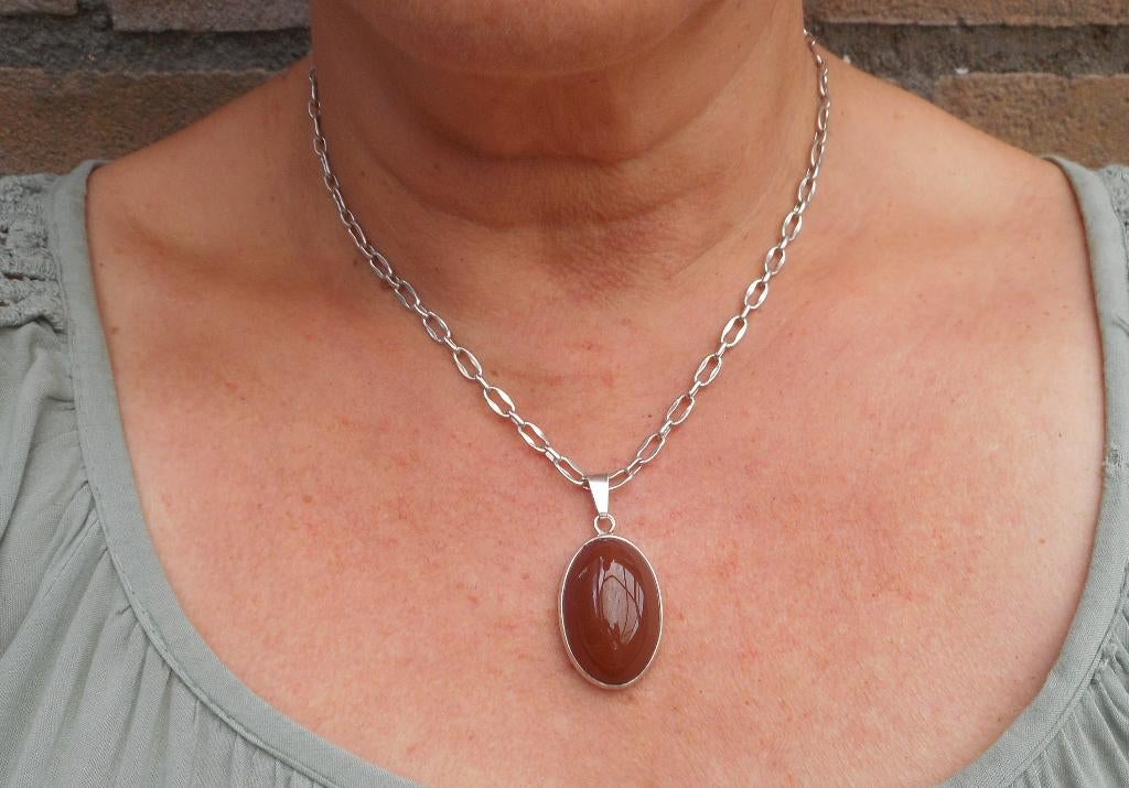 Zilveren stevige schakel ketting met hanger nr.1297