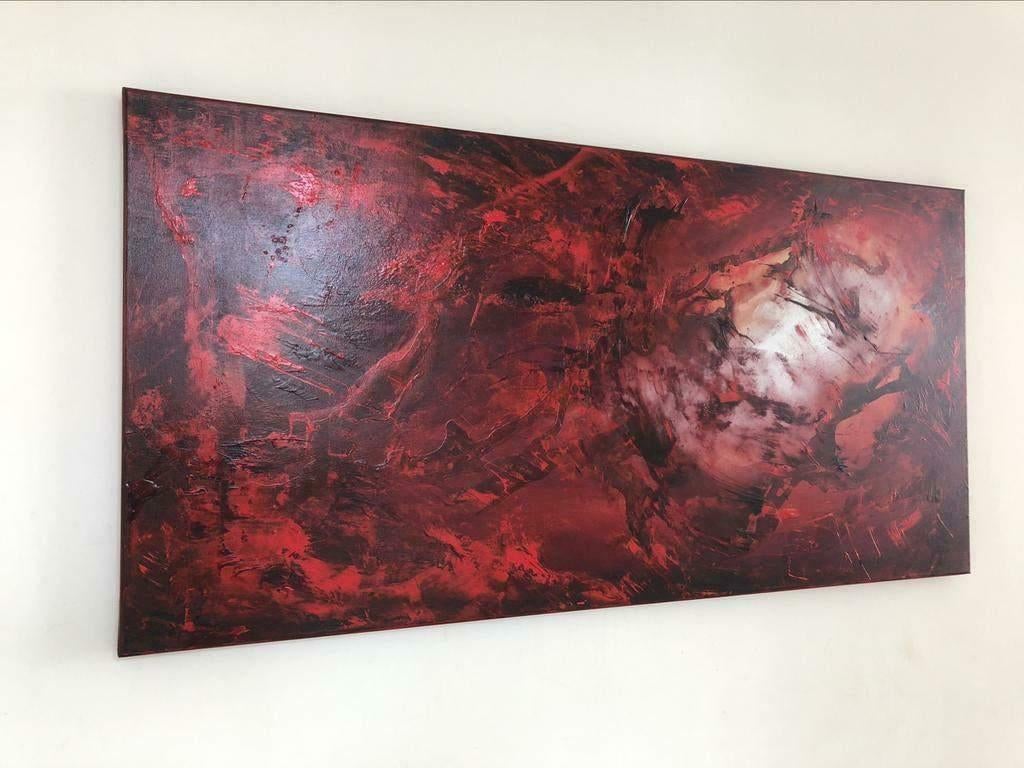 Prachtig abstract modern schilderij rood | 120x60 cm, Antiek en Kunst, Kunst | Schilderijen | Abstract, Ophalen