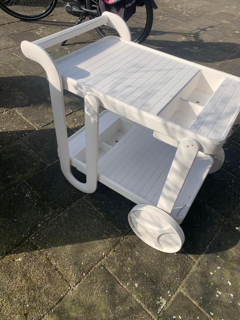 Witte kunststof serveerwagen/trolley voor buiten, Ophalen of Verzenden, Gebruikt, Rechthoekig, Kunststof
