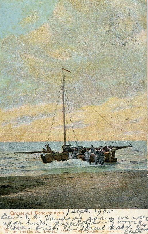SCHEVENINGEN – Strand met vissersboot 1903 (DR122), Verzenden, Voor 1920, Gelopen, Zuid-Holland