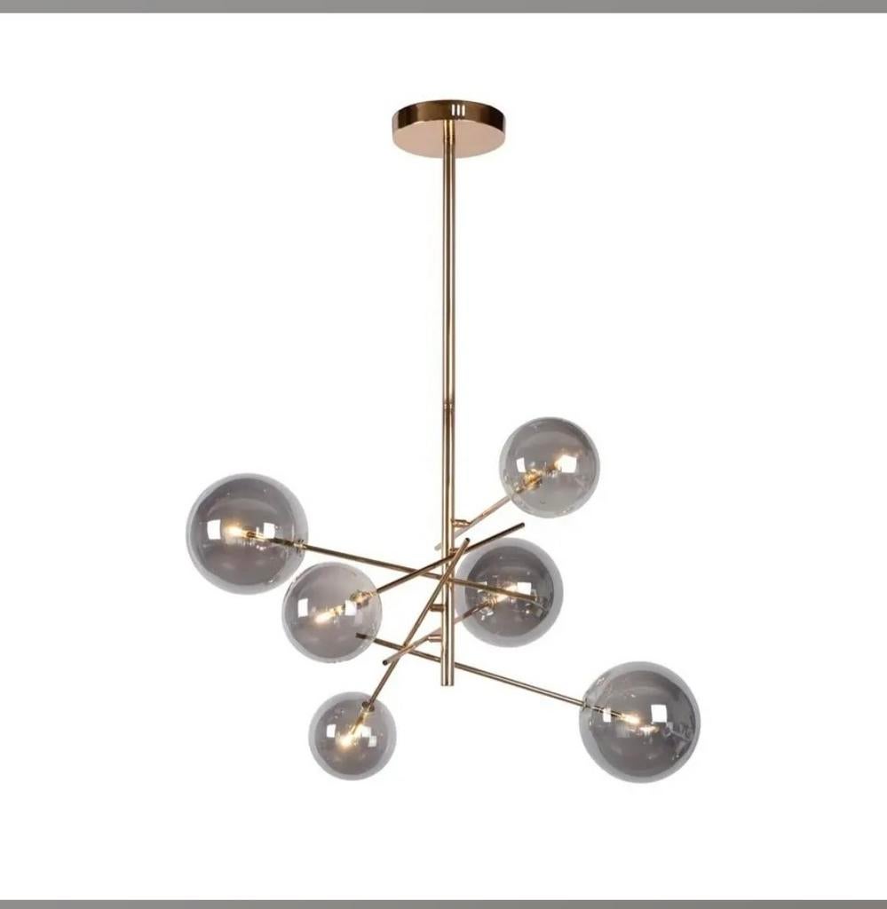 Lucide Alara Hanglamp - Goudkleurig met 6 Glazen Bollen, Huis en Inrichting, Lampen | Hanglampen, Ophalen