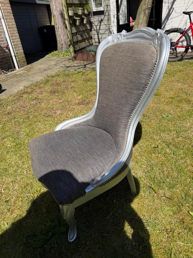 Barok stoel zilver met grijze stof, Ophalen, Zo goed als nieuw, Eén, Stof