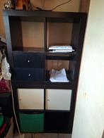 2x Vakkenkast 2x2 vaks - Donkerbruin met lades en deuren, Ophalen, Gebruikt, Met deur(en), 100 tot 150 cm