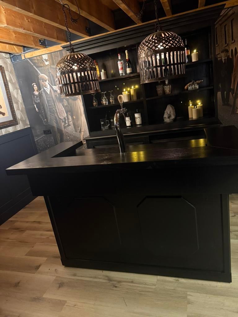 Mobiele zwarte bar set toog man cave cafe kroeg overkapping, Huis en Inrichting, Barren, Ophalen of Verzenden, Zo goed als nieuw