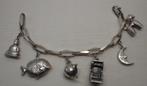 Zilveren Closed Forever armband met 6 grote bedels nr.052, Sieraden, Tassen en Uiterlijk, Armbanden, Verzenden, Zo goed als nieuw