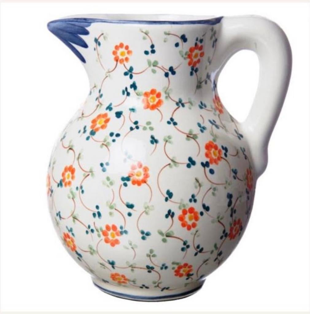 Portugees handbeschilderde schenkkan met bloemen motief, Keramiek, Overige typen, Nieuw, Ophalen of Verzenden