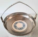 Art-Deco nikkel fruit/koekjes schaal met aardewerk tegel, Gebruikt, Porselein of Keramiek, Schaal, Rond