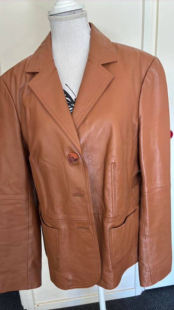 Cognac leren colbert jasje 42 Heine, Ophalen of Verzenden, Zo goed als nieuw, Maat 42/44 (L), Bruin