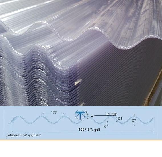 Golfplaat meerwandig polycarbonaat177/51 typeF 158/200x110cm, Nieuw, 15 m² of meer, Ophalen, Minder dan 4 cm