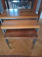 Design bijzettafeltjes chroom en fineer, Ophalen, Rond, Minder dan 55 cm