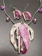 Mooie handmade paars-roze geëmailleerde ketting en oorbellen, Sieraden, Tassen en Uiterlijk, Ophalen of Verzenden, Zo goed als nieuw