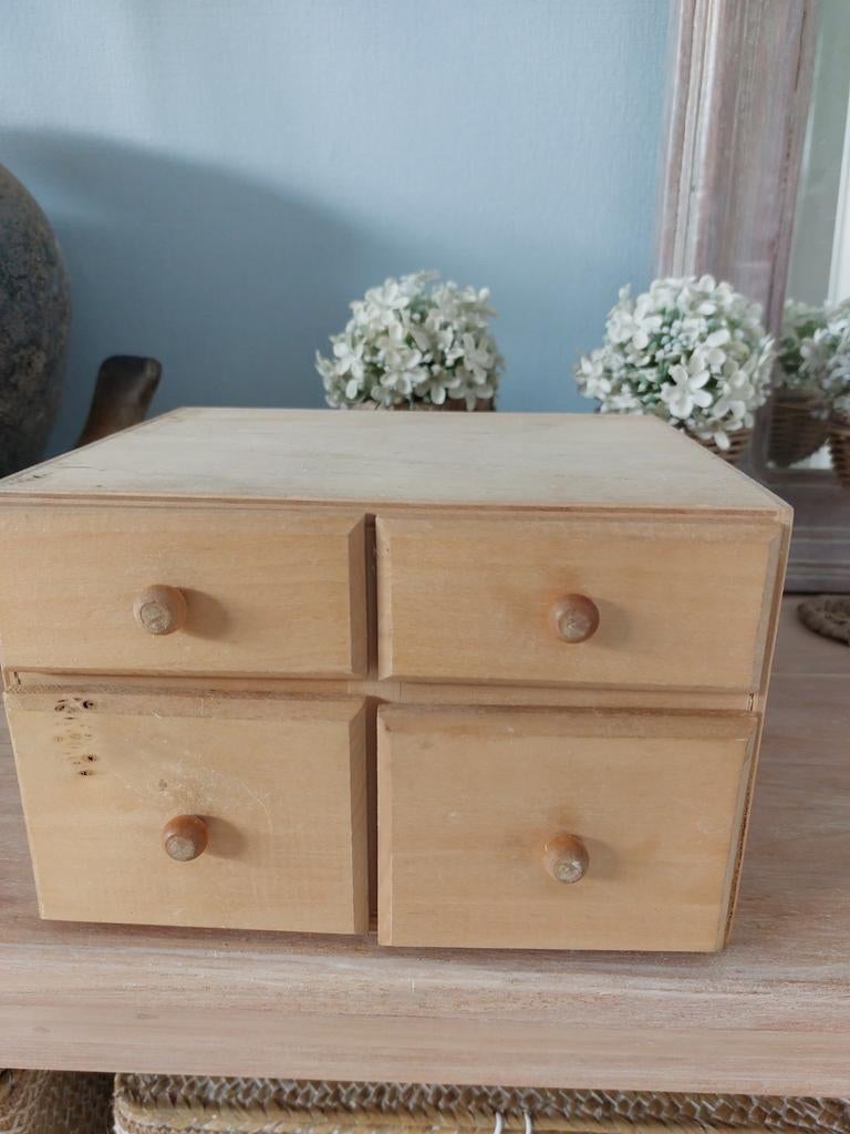Houten ladekastje voor kleine voorwerpen - 4 laden, Minder dan 50 cm, Gebruikt, Ophalen of Verzenden, 3 of 4 laden