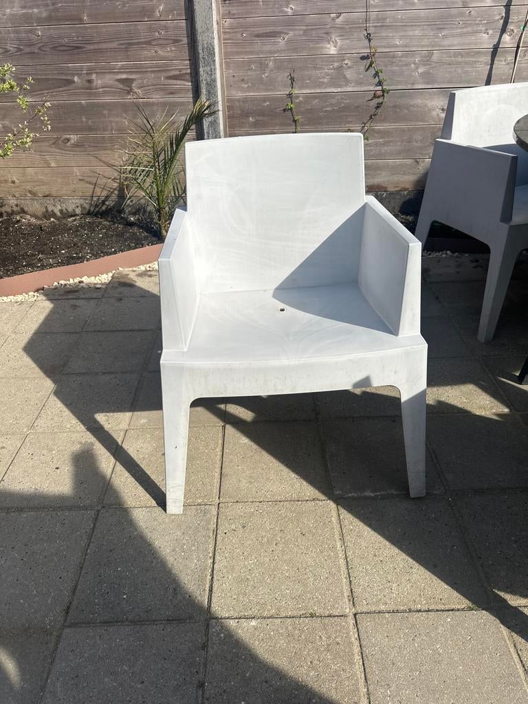 6 Siesta Box stapelbare tuinstoel - lichtgrijs, Tuin en Terras, Tuinstoelen, Ophalen, Gebruikt, Kunststof