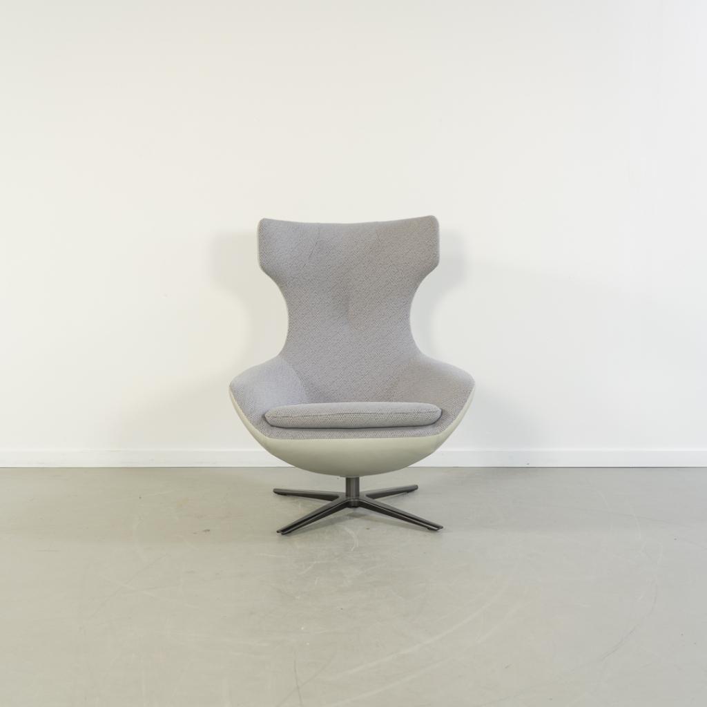 1x Leolux Caruzzo Fauteuil Groen Leer/Grijs Stof - Zwart, Niet ingevuld, Leer, Niet ingevuld, 75 tot 100 cm