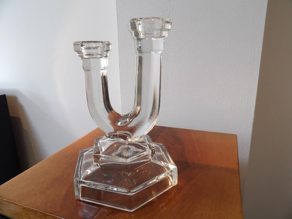 Art Deco Kandelaar Walther, transparant, Antiek en Kunst, Antiek | Kandelaars, Ophalen of Verzenden, Glas