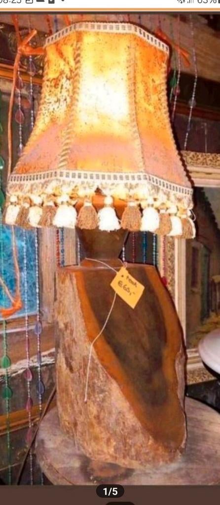Vintage Tafellamp Teakhouten Voet/Boomstam, Huis en Inrichting, Lampen | Tafellampen, Gebruikt, 50 tot 75 cm, Vintage, Rustiek