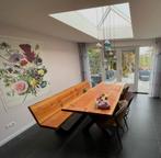 Industriële eettafel + eetbank Douglas hout (set), Ophalen, 200 cm of meer, 50 tot 100 cm, Zo goed als nieuw