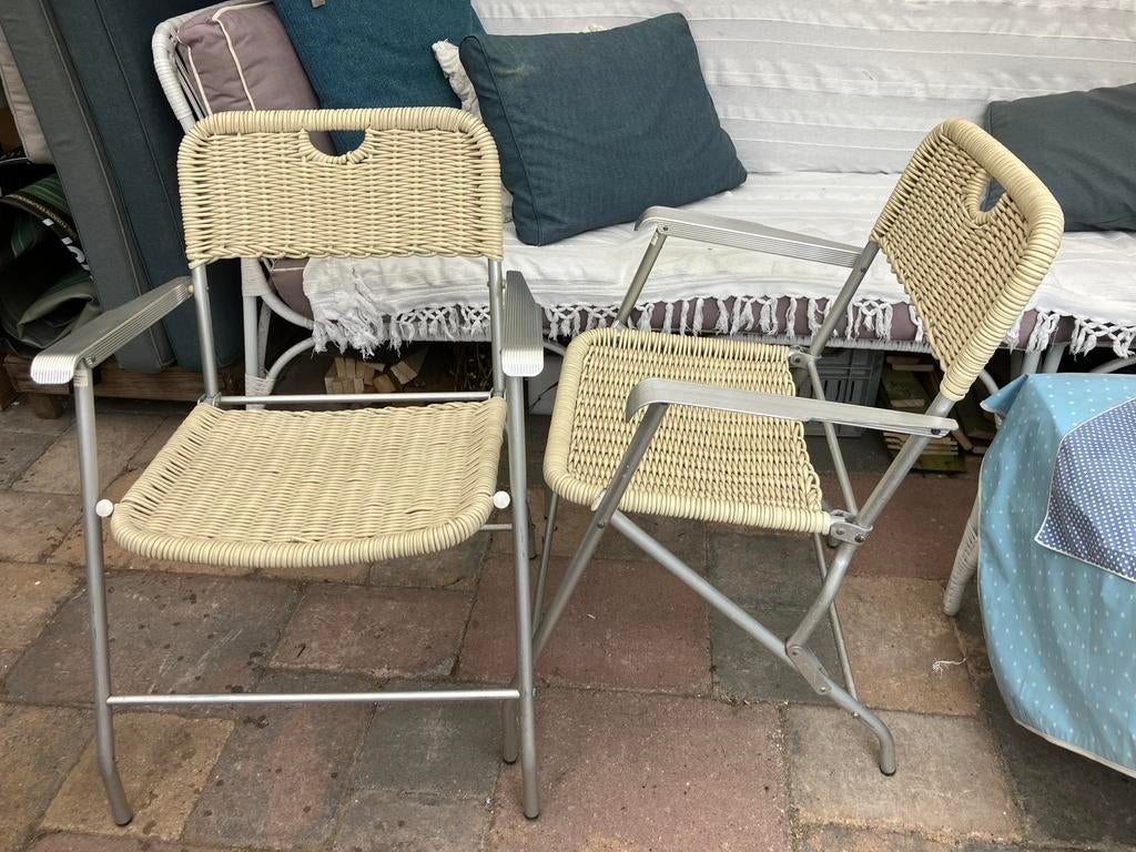 2 Tossa stoelen, Hilbrant, jr ‘60, Ophalen, Gebruikt, Aluminium, Inklapbaar